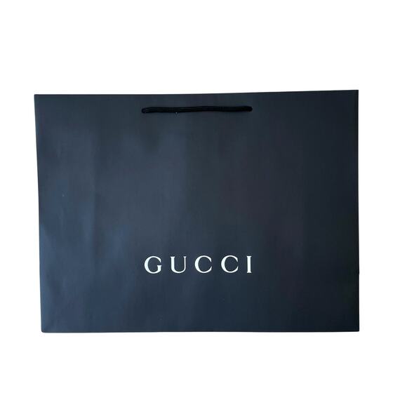 Authentic GUCCI Black & White Paper Shopping Gift Bag Tote 19 x 14 x 7 NEW - Picture 1 of 8